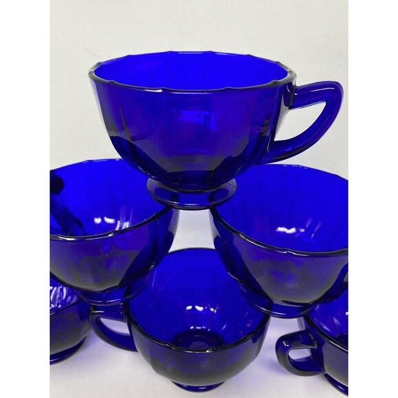 Set Of 6 Vintage New Martinsville Addie Cobalt Blue Glass Coffee Tea Cups 5.5 oz - Picture 2 of 10